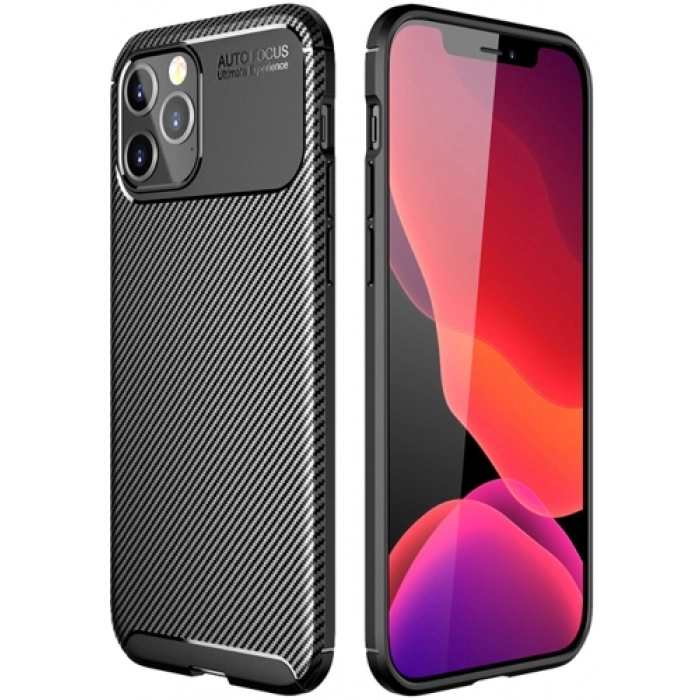 Apple iPhone 12 Pro Max (6.7) Kılıf Silikon Parmak İzi Bırakmayan Karbon Soft Negro Kapak - Siyah
