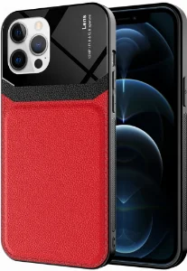 Apple iPhone 12 Pro Max (6.7) Kılıf Deri Görünümlü Emiks Kapak - Kırmızı
