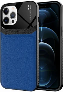 Apple iPhone 12 Pro Max (6.7) Kılıf Deri Görünümlü Emiks Kapak - Mavi