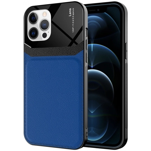 Apple iPhone 12 Pro Max (6.7) Kılıf Deri Görünümlü Emiks Kapak - Mavi