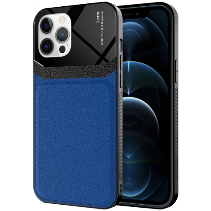 Apple iPhone 12 Pro Max (6.7) Kılıf Deri Görünümlü Emiks Kapak - Mavi