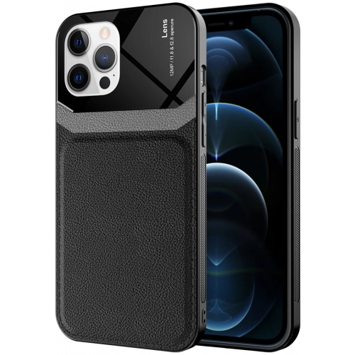 Apple iPhone 12 Pro Max (6.7) Kılıf Deri Görünümlü Emiks Kapak - Siyah