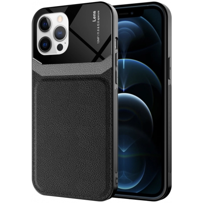 Apple iPhone 12 Pro Max (6.7) Kılıf Deri Görünümlü Emiks Kapak - Siyah