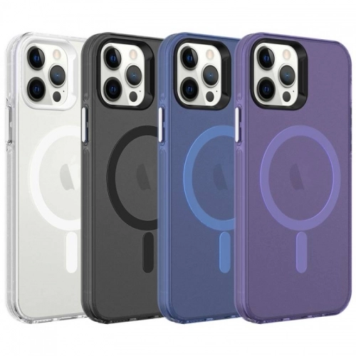 Apple iPhone 12 Pro Max (6.7) Kılıf Magsafe Şarj Özellikli Buzlu Transparan C-Pro Sert Kapak - Koyu Mor