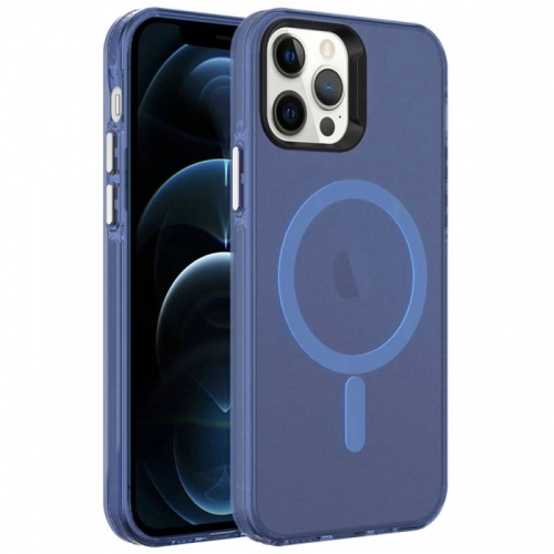 Apple iPhone 12 Pro Max (6.7) Kılıf Magsafe Şarj Özellikli Buzlu Transparan C-Pro Sert Kapak - Koyu Mor