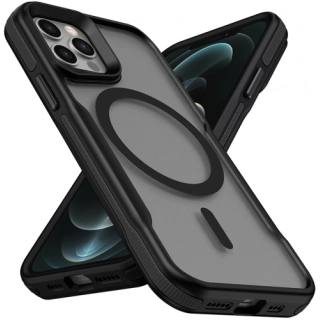 Apple iPhone 12 Pro Max (6.7) Kılıf Magsafe Şarj Özellikli Renkli Kenar Airbag Şeritli Lamer TPU MagSafe Kapak - Siyah