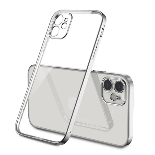 Apple iPhone 12 Pro Max (6.7) Kılıf Renkli Esnek Kamera Korumalı Silikon G-Box Kapak - Gümüş