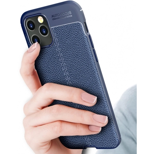 Apple iPhone 12 Pro Max (6.7) Kılıf Deri Görünümlü Lüks Parmak İzi Bırakmaz Niss Silikon Kapak - Lacivert