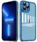 Apple iPhone 12 Pro Max (6.7) Kılıf Şeffaf Esnek Silikon Kenarları Buzlu Kamera Korumalı Post Kapak - Mavi
