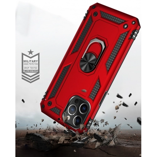 Apple iPhone 12 Pro Max (6.7) Kılıf Silikon Zırhlı Standlı Yüzüklü Mıknatıslı Tank Kapak - Gold