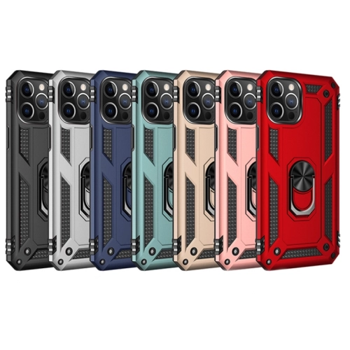 Apple iPhone 12 Pro Max (6.7) Kılıf Silikon Zırhlı Standlı Yüzüklü Mıknatıslı Tank Kapak - Gümüş