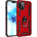 Apple iPhone 12 Pro Max (6.7) Kılıf Silikon Zırhlı Standlı Yüzüklü Mıknatıslı Tank Kapak - Kırmızı
