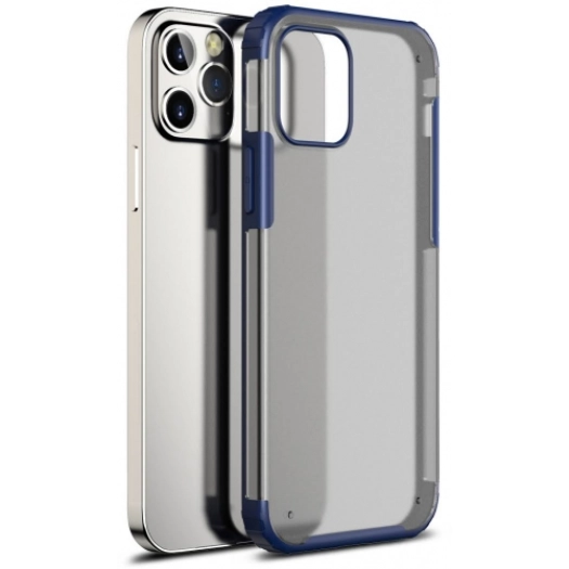 Apple iPhone 12 Pro Max (6.7) Kılıf Volks Serisi Kenarları Silikon Arkası Şeffaf Sert Kapak - Lacivert