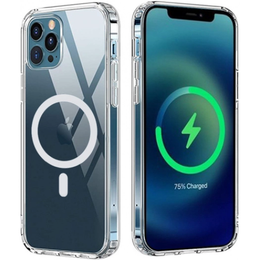 Apple iPhone 12 Pro Max (6.7) Kılıf MagSafe Wireless Şarj Kapak Köşeleri Airbag - Şeffaf