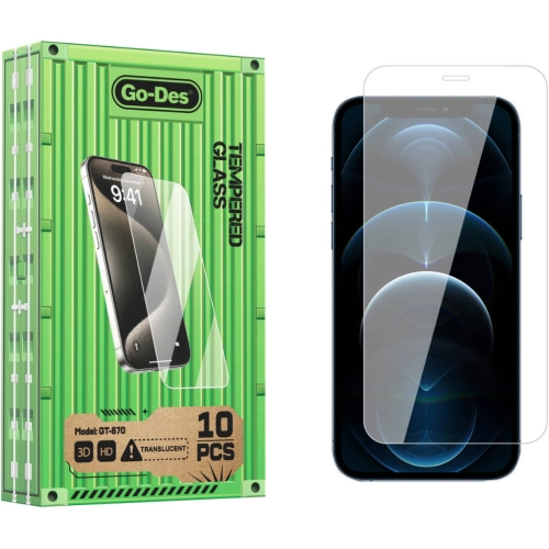 Apple iPhone 12 Pro Max Go Des Parmak İzi Bırakmayan 9H Oleofobik Bom Glass Ekran Koruyucu 10'lu Paket - Şeffaf