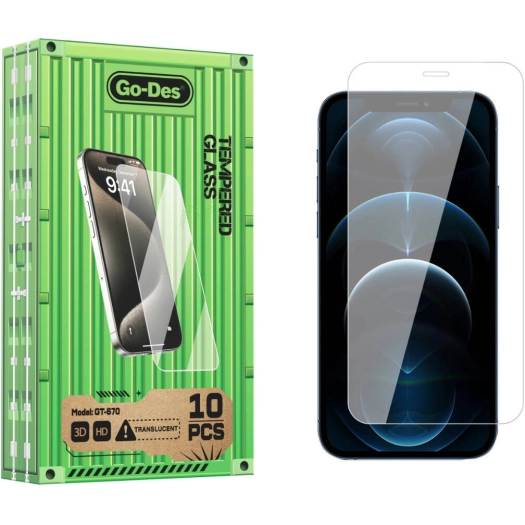 Apple iPhone 12 Pro Max Go Des Parmak İzi Bırakmayan 9H Oleofobik Bom Glass Ekran Koruyucu 10'lu Paket - Şeffaf