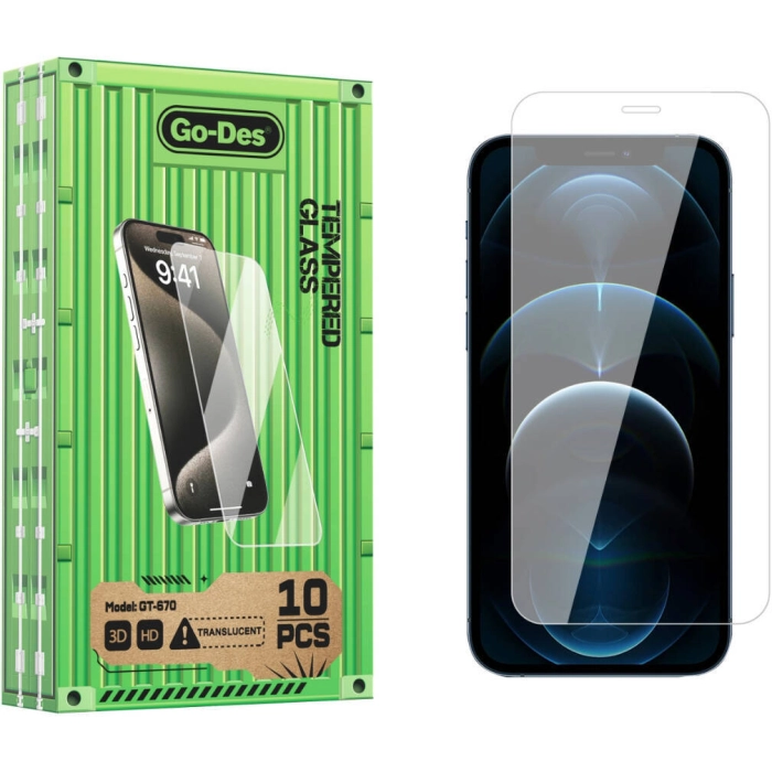 Apple iPhone 12 Pro Max Go Des Parmak İzi Bırakmayan 9H Oleofobik Bom Glass Ekran Koruyucu 10'lu Paket - Şeffaf