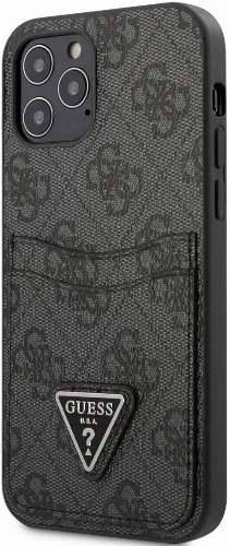 Apple iPhone 12 Pro Max Kılıf GUESS Çift Kart Bölmeli Kapak - Kahverengi