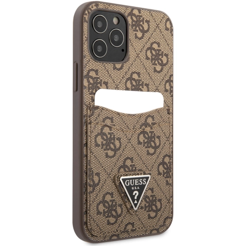 Apple iPhone 12 Pro Max Kılıf GUESS Çift Kart Bölmeli Kapak - Kahverengi