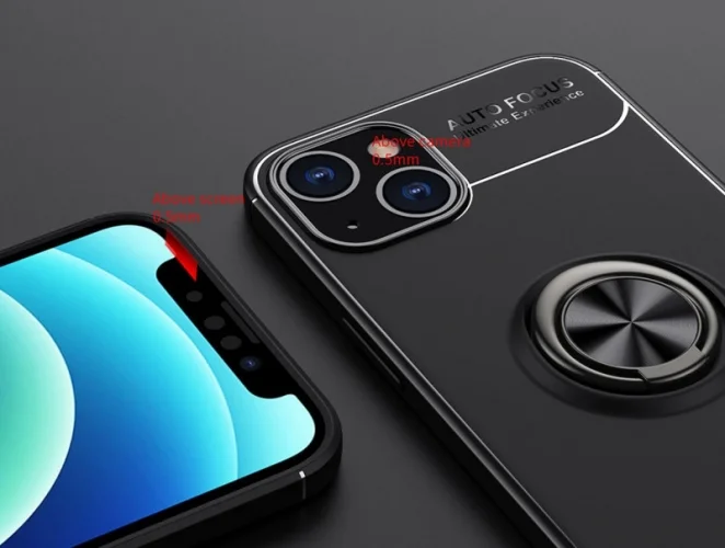 Apple iPhone 13 (6.1) Kılıf Auto Focus Serisi Soft Premium Standlı Yüzüklü Kapak - Kırmızı Siyah