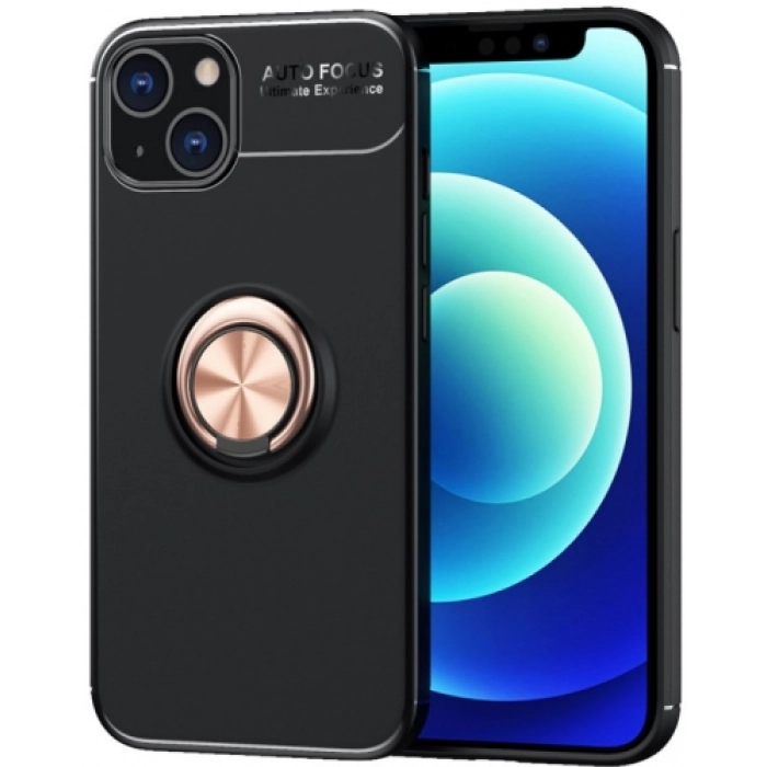 Apple iPhone 13 (6.1) Kılıf Renkli Silikon Yüzüklü Standlı Auto Focus Ravel Kapak - Rose Gold