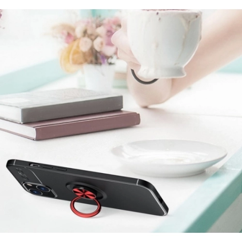 Apple iPhone 13 (6.1) Kılıf Renkli Silikon Yüzüklü Standlı Auto Focus Ravel Kapak - Siyah