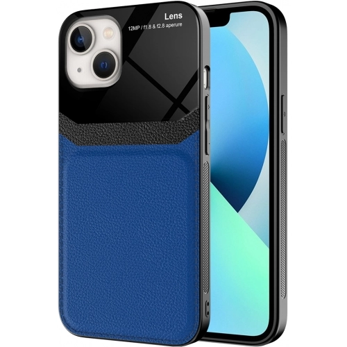 Apple iPhone 13 (6.1) Kılıf Deri Görünümlü Emiks Kapak - Mavi