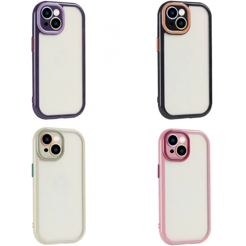 Apple iPhone 13 (6.1) Kılıf Kamera Korumalı Renkli Kenar ve Çerçeve Tasarımlı Vitamin Kapak - Koyu Mor