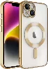 Apple iPhone 13 (6.1) Kılıf Kamera Korumalı Şeffaf Magsafe Wireless Şarj Özellikli Demre Kapak - Gold