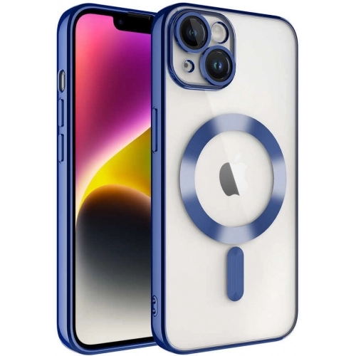 Apple iPhone 13 (6.1) Kılıf Kamera Korumalı Şeffaf Magsafe Wireless Şarj Özellikli Demre Kapak - Sierra Mavi