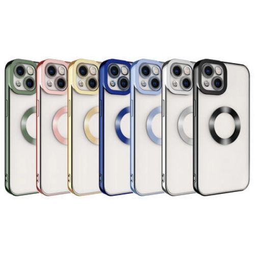 Apple iPhone 13 (6.1) Kılıf Kamera Lens Korumalı Şeffaf Renkli Logo Gösteren Parlak Kapak - Koyu Mor