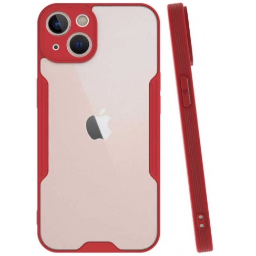 Apple iPhone 13 (6.1) Kılıf Renkli Silikon Kamera Lens Korumalı Şeffaf Parfe Kapak - Kırmızı