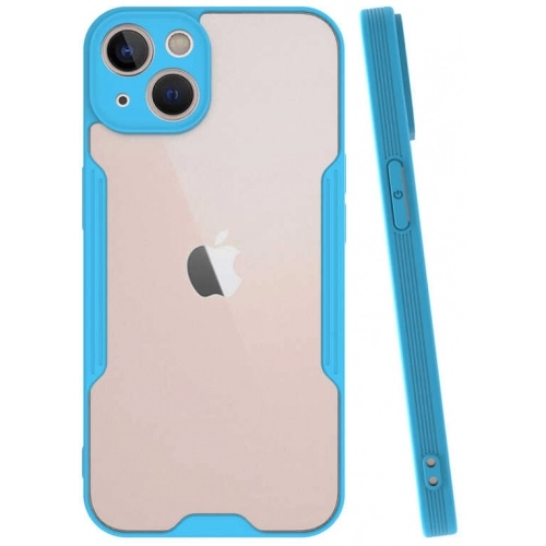 Apple iPhone 13 (6.1) Kılıf Renkli Silikon Kamera Lens Korumalı Şeffaf Parfe Kapak - Mavi