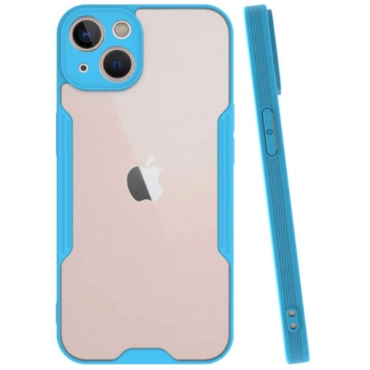 Apple iPhone 13 (6.1) Kılıf Renkli Silikon Kamera Lens Korumalı Şeffaf Parfe Kapak - Mavi
