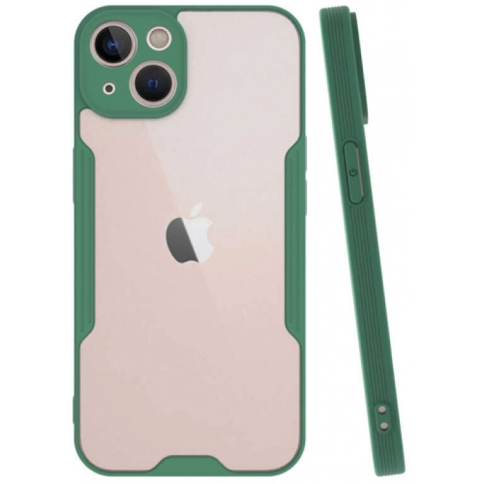 Apple iPhone 13 (6.1) Kılıf Renkli Silikon Kamera Lens Korumalı Şeffaf Parfe Kapak - Yeşil
