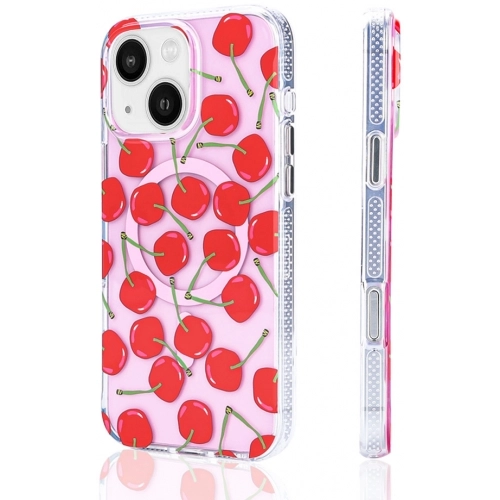 Apple iPhone 13 (6.1) Kılıf Magsafe Kablosuz Şarj Özellikli Desenli Silikon TPU+PC Stilo Kapak - Sarı