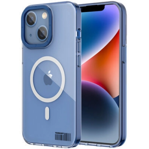 Apple iPhone 13 (6.1) Kılıf Magsafe Şarj Özellikli Youngkit Coloured Glaze Serisi Kapak - Mavi