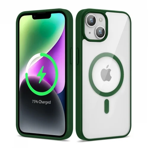 Apple iPhone 13 (6.1) Kılıf Magsafe Wireless Şarj Özellikli Silikon Zore Ege Kapak - Koyu Yeşil