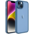 Apple iPhone 13 (6.1) Kılıf Şeffaf Esnek Silikon Kenarları Buzlu Kamera Korumalı Post Kapak - Mavi