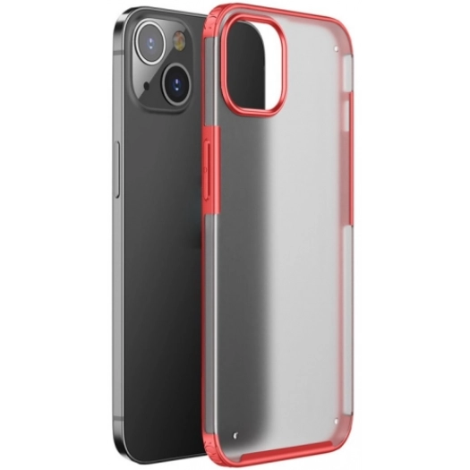 Apple iPhone 13 (6.1) Kılıf Volks Serisi Kenarları Silikon Arkası Şeffaf Sert Kapak - Kırmızı