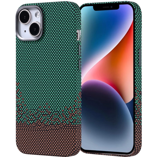 Apple iPhone 13 (6.1) Kılıf Magsafe Şarj Özellikli Karbon Fiber Görünümlü Zore Nekst Kapak - Yeşil