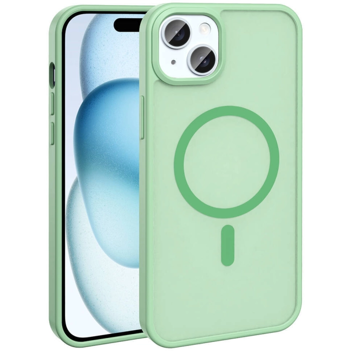 Apple iPhone 13 Mini (5.4) Kılıf Magsafe Şarj Özellikli Renkli Mat Arka Yüzey Sio Kapak - Açık Yeşil