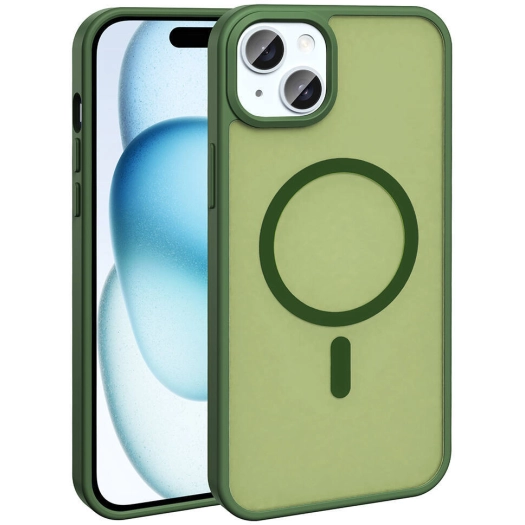 Apple iPhone 13 Mini (5.4) Kılıf Magsafe Şarj Özellikli Renkli Mat Arka Yüzey Sio Kapak - Koyu Yeşil