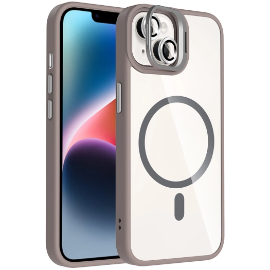 Apple iPhone 13 Mini (5.4) Kılıf Standlı ve Kamera Lens Hediyeli M-Safe Şarj Özellikli Etro Kapak - Gri