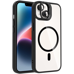 Apple iPhone 13 Mini (5.4) Kılıf Standlı ve Kamera Lens Hediyeli M-Safe Şarj Özellikli Etro Kapak - Siyah