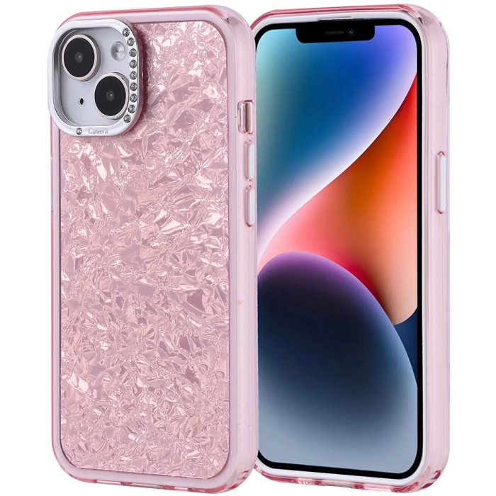 Apple iPhone 13 Mini (5.4) ile Uyumlu Kılıf Buzlu Parıltılı Lüks Kamera Lens Darbeye Dayanıklı Kapi Kapak - Pembe