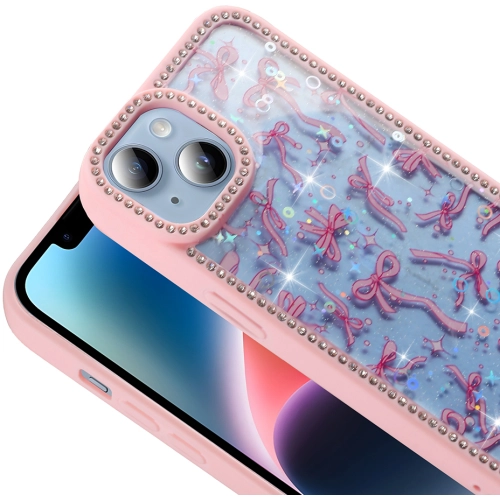 Apple iPhone 13 Mini (5.4) Kılıf Taşlı ve Simli Tasarım Lux Işıltılı Azra Kapak - Siyah