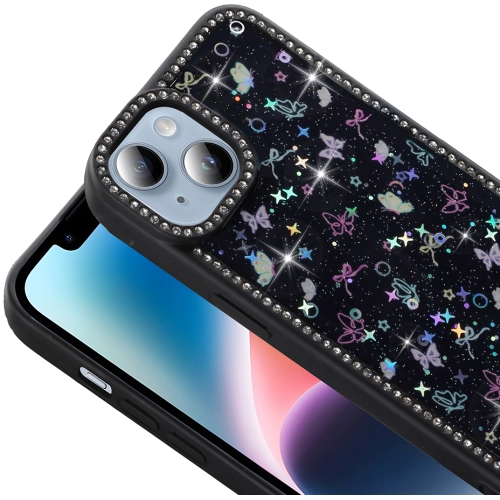 Apple iPhone 13 Mini (5.4) Kılıf Taşlı ve Simli Tasarım Lux Işıltılı Azra Kapak - Pembe