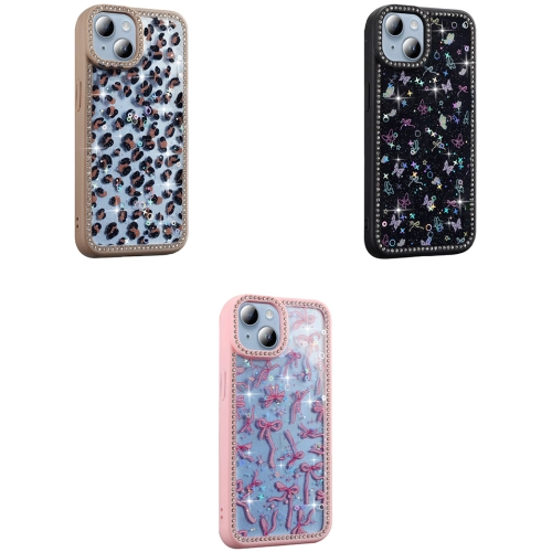 Apple iPhone 13 Mini (5.4) Kılıf Taşlı ve Simli Tasarım Lux Işıltılı Azra Kapak - Pembe