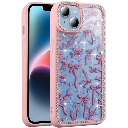 Apple iPhone 13 Mini (5.4) Kılıf Taşlı ve Simli Tasarım Lux Işıltılı Azra Kapak - Pembe